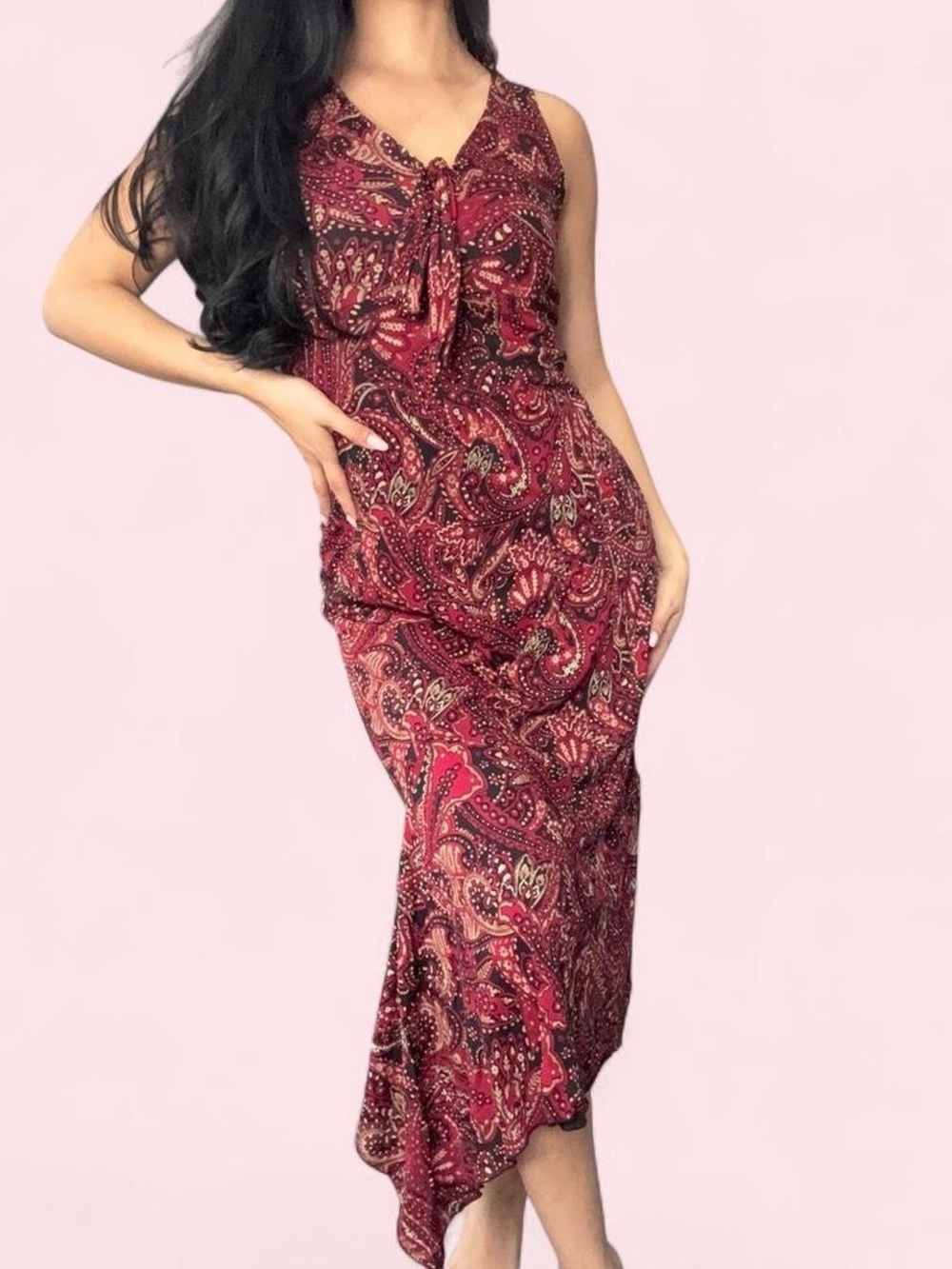 Kathie Lee Collection Sleeveless Red Paisley Maxi Dress